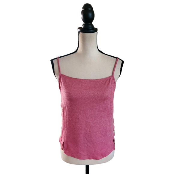 Anthropologie Meadow Rue Red Spaghetti Strap Side Button Tank Top Sz M - Picture 1 of 5